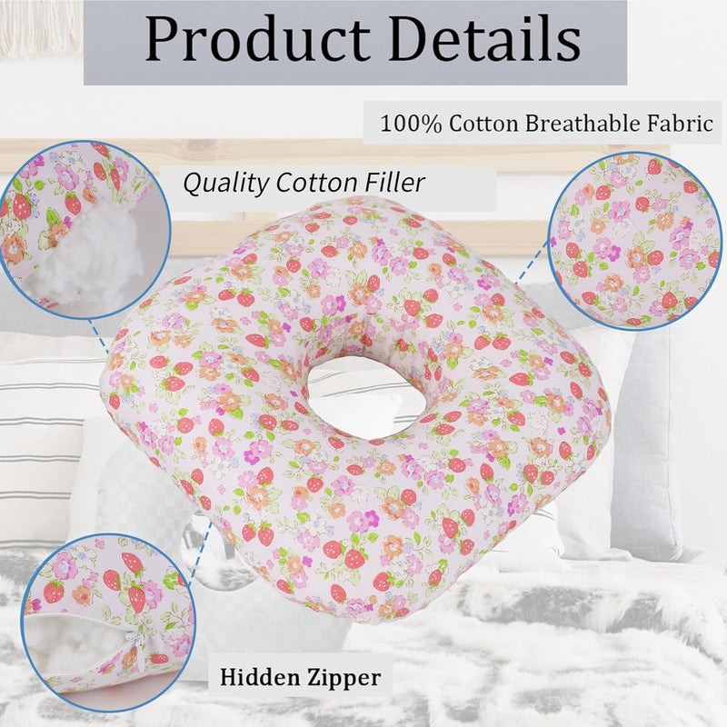 Wuronsa Ear Piercing Pillow for Side Sleepers – O-Shaped Ear Relief Pillow with Ear Hole for CNH, Ear Pain & Pressure Relief (Pink Strawberry) - Image 3